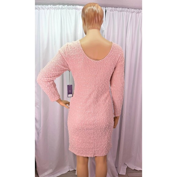 Jennifer Lopez XXL Pink Textured Sequin Sheath Dress Long Sleeve Party Cocktail - Picture 7 of 16